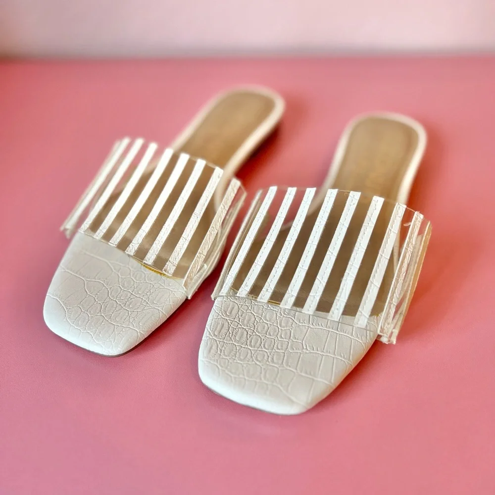 Up Late White Crocodile-Embossed Slide Sandals from Coconuts by Matisse